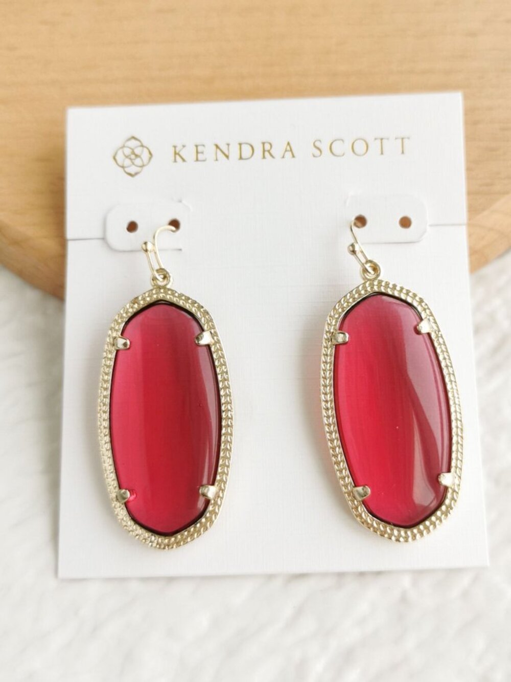 Kendra Scott Elle Gold Berry Red Glass Drop Earrings Chic Elegant Jewelry